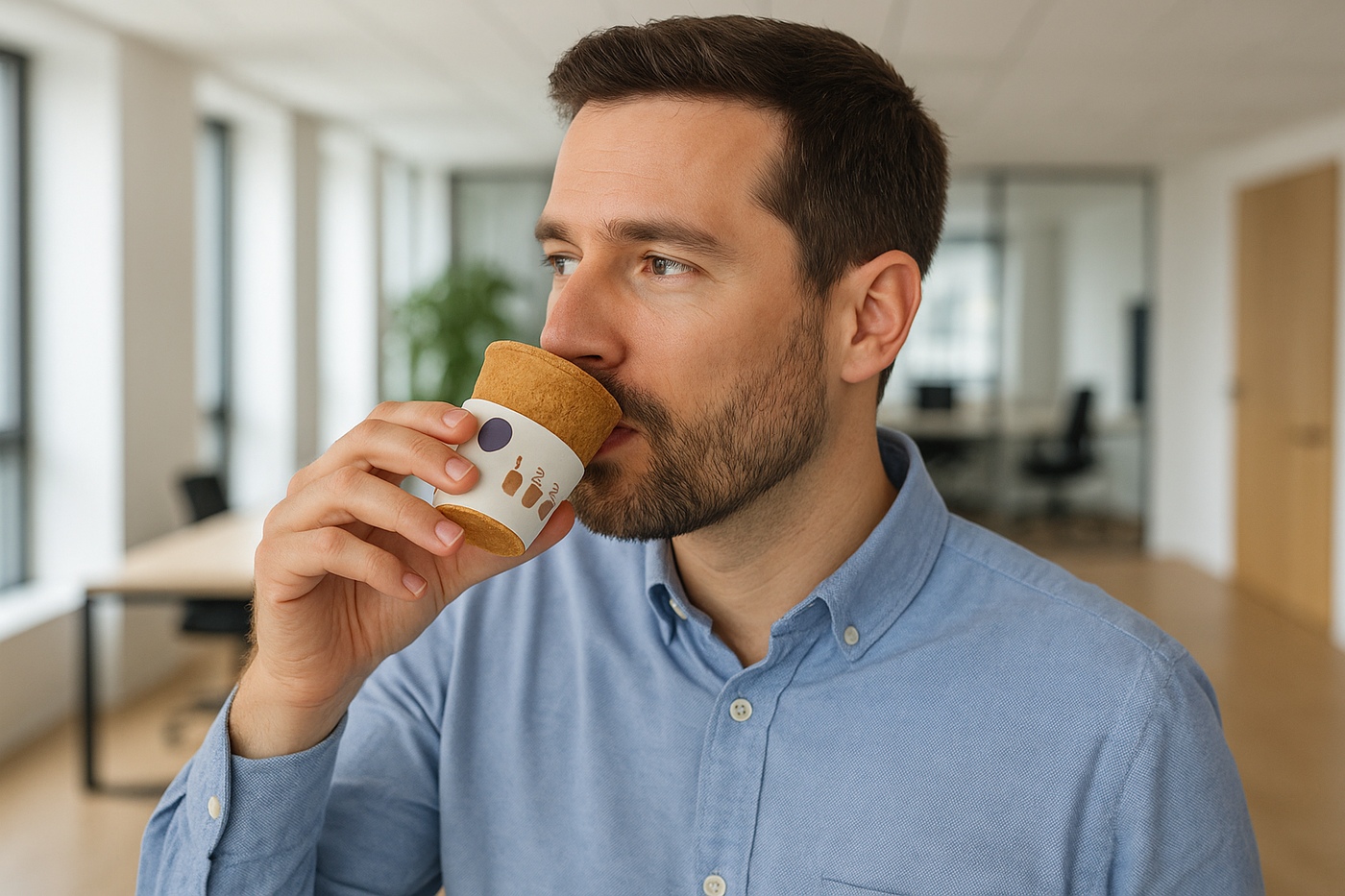 Close-up of an edible coffee cup