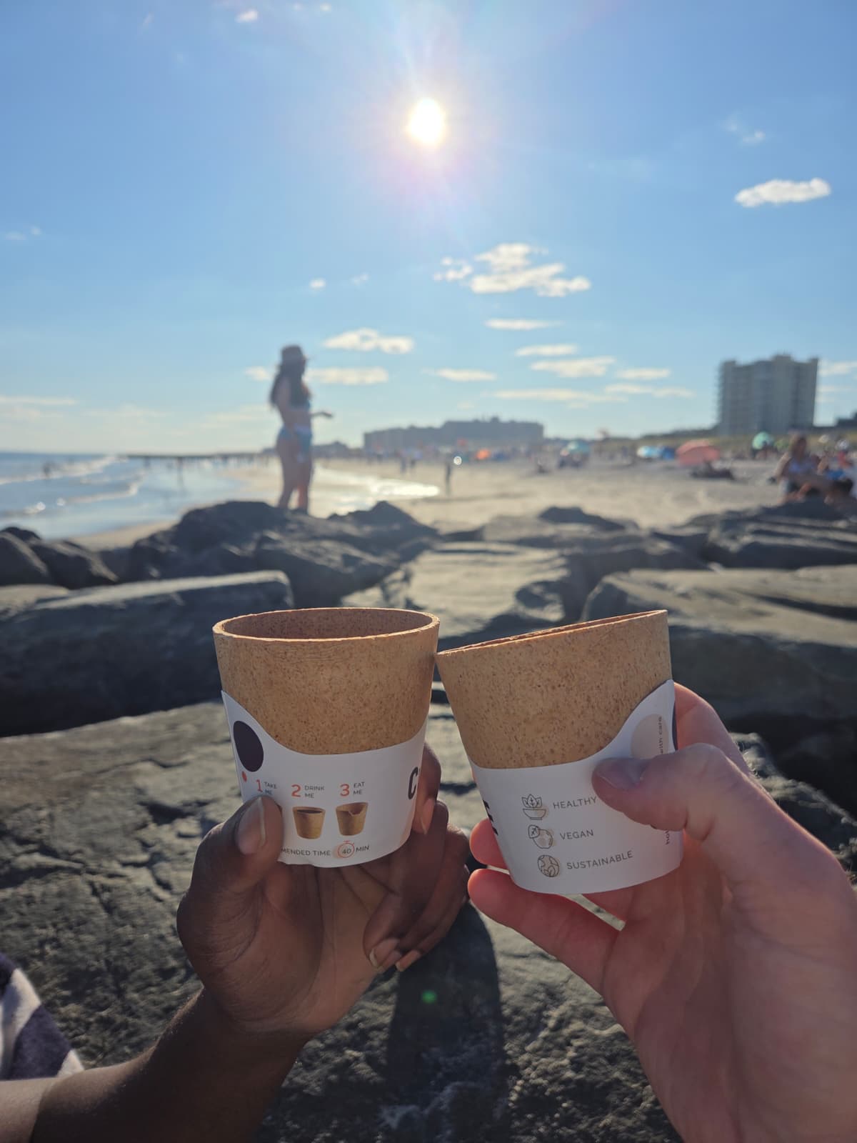 Edible coffee cups close-up